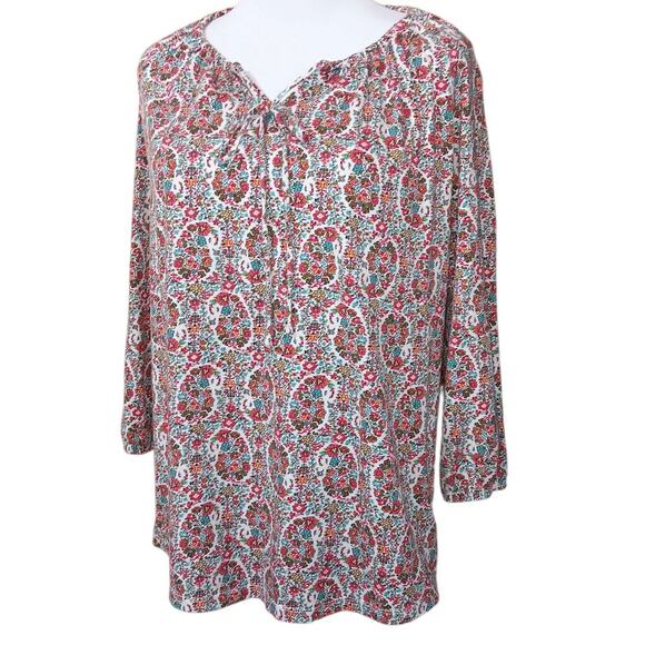 LANDS' END Stretchy Peasant Top Blouse Small Floral Tie Cottage Boho Work Travel - Picture 2 of 10
